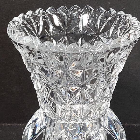 Vtg Cut Crystal Toothpick Holder Clear Mini Vase Sawtooth Edge Decor Minimalist - Picture 3 of 7
